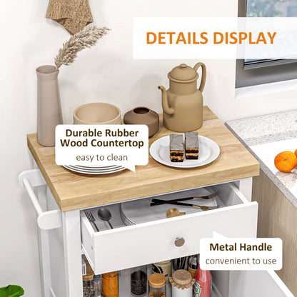 Kitchen Cart on Wheels, Rolling Kitchen Island Cart with Wood Top, Towel Rack, Drawer and Shelf for Dining Area, Grey