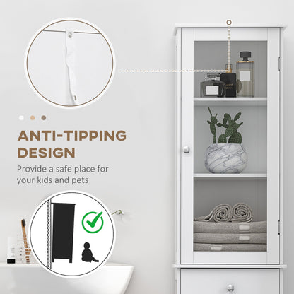 Tall Bathroom Cabinet, Bathroom Storage Cabinet with Drawers, 2 Doors and Adjustable Shelves, White