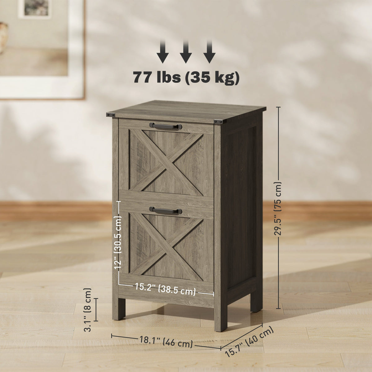 Vertical Filing Cabinet with 2 Drawers, Rustic Farmhouse Office Storage Cabinet for A4, Letter Size, Distressed Black