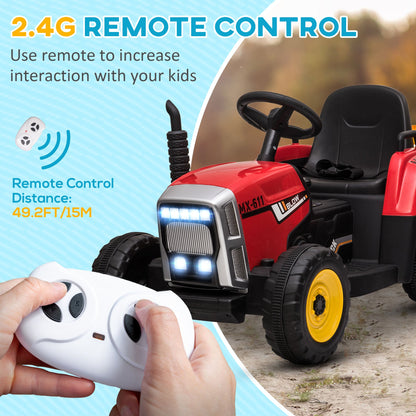 12V Kids Ride on Tractor with Trailer, Battery Powered Electric Kids Car with Remote Control, Music Start up Sound and Horn, USB, LED Lights, Green