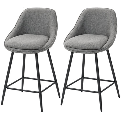 26" Counter Height Barstools Set of 2, Upholstered Swivel Bar Stools with Backrests and Armrests, Dark Grey