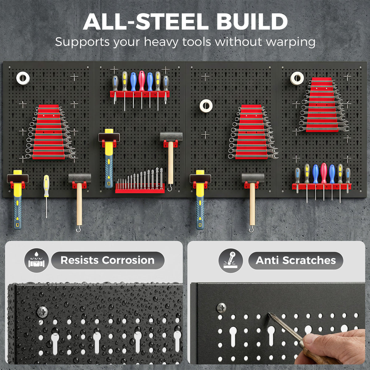 38 Piece Metal Peg Board with Accessories, Shelf Tool Organizer, Black and Red