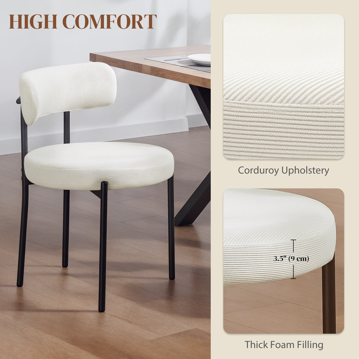 Avery 4 Pieces Modern Dining Chairs with Corduroy Upholstery-Beige