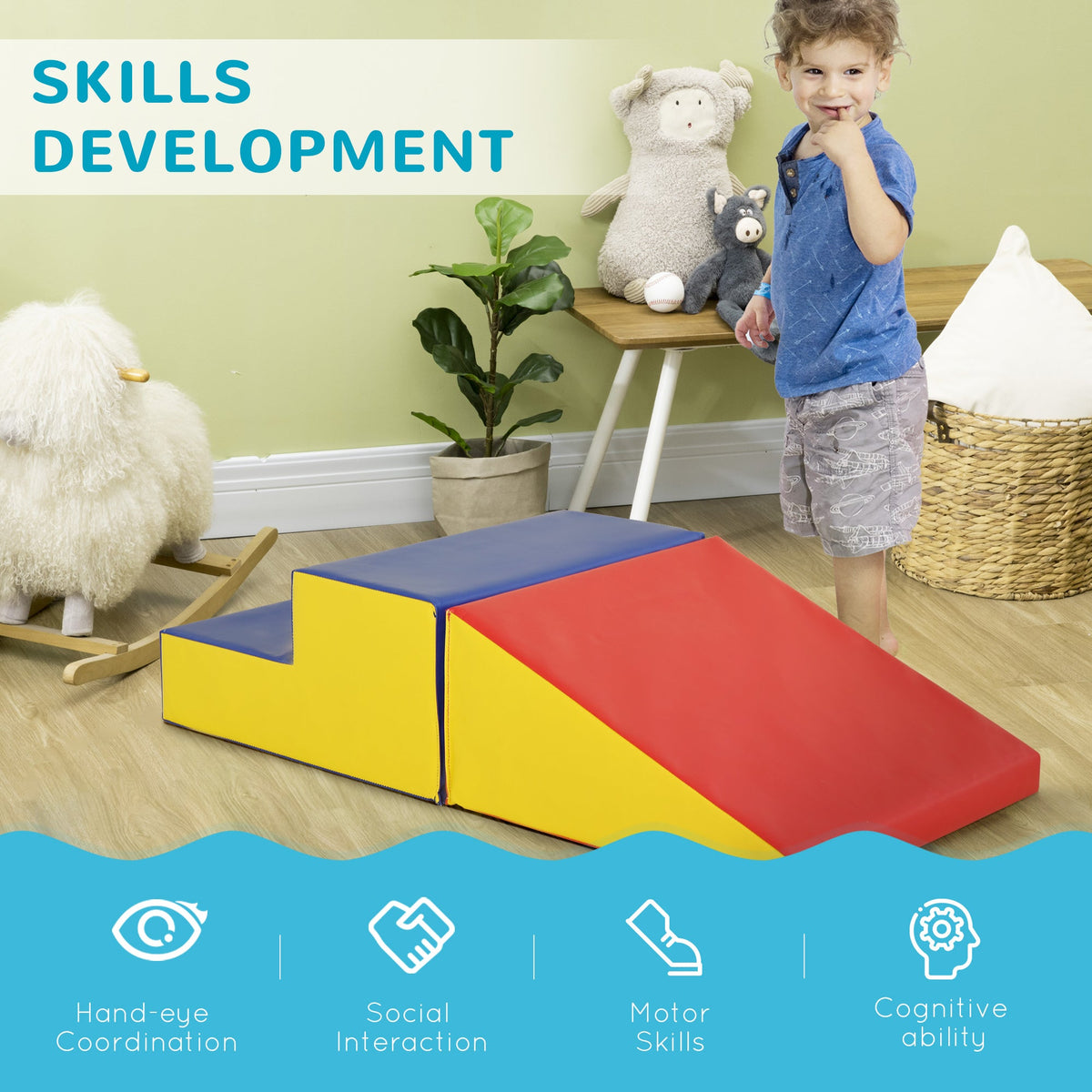 2-Piece Climb and Crawl Activity Soft Play Set, Secure Foam Blocks Playset for Toddler Preschooler Babies Indoor, Activity Structure Play Equipment, Multi-colour