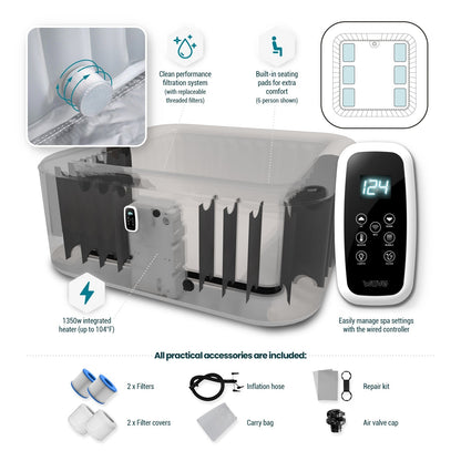 Wave | Pacific | 4/6-Person Inflatable Hot Tub | Square | Integrated Heater
