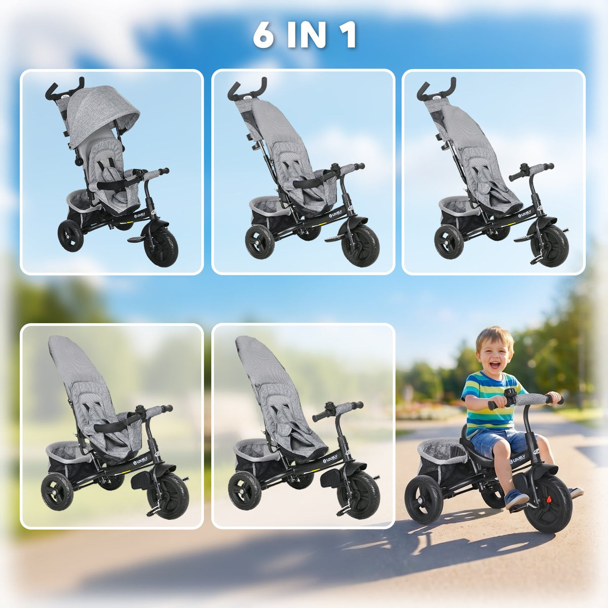 6 in 1 Tricycle for Toddler 1-5 Years with Parent-Push Handle, Dark Blue