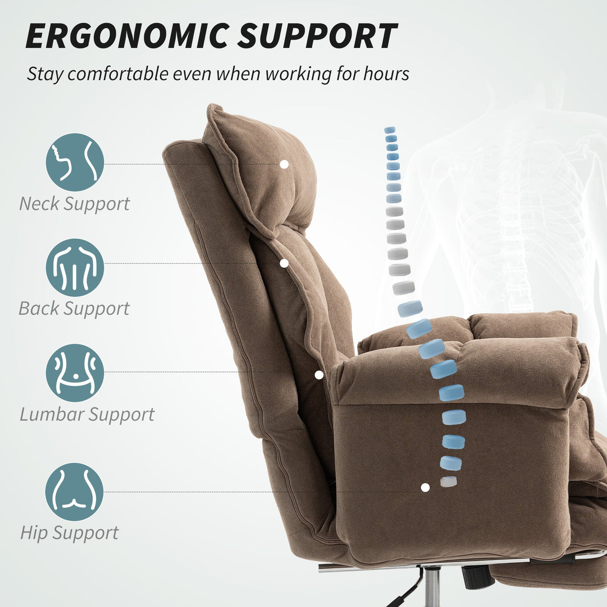 Desk Chair, Computer Office Chair with Footrest, Adjustable Backrest and Headrest, Black