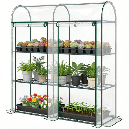3 Tier Mini Greenhouse, Portable Greenhouse with 2 Roll-up Doors, 56.3" x 18.1" x 64.6", Clear