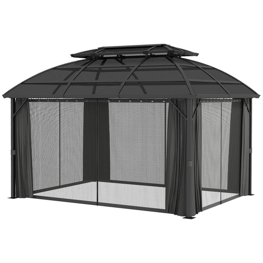 13' x 10' Patio Gazebo, Double Roof Outdoor Gazebo Canopy Shelter with Curtains and Aluminium Frame for Garden, Black