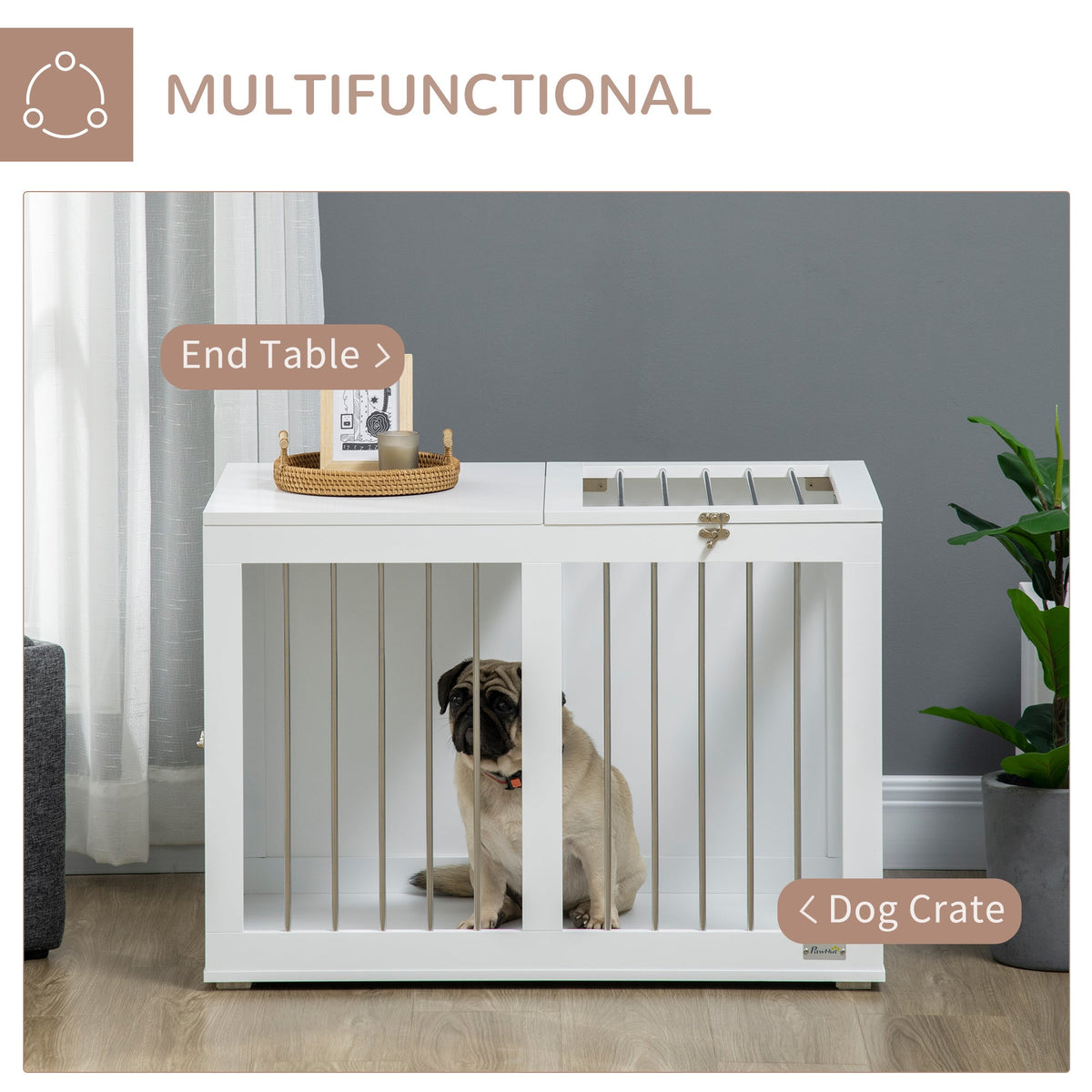 31.5" Dog Crate Furniture with Double Doors, for Medium Dogs, Grey