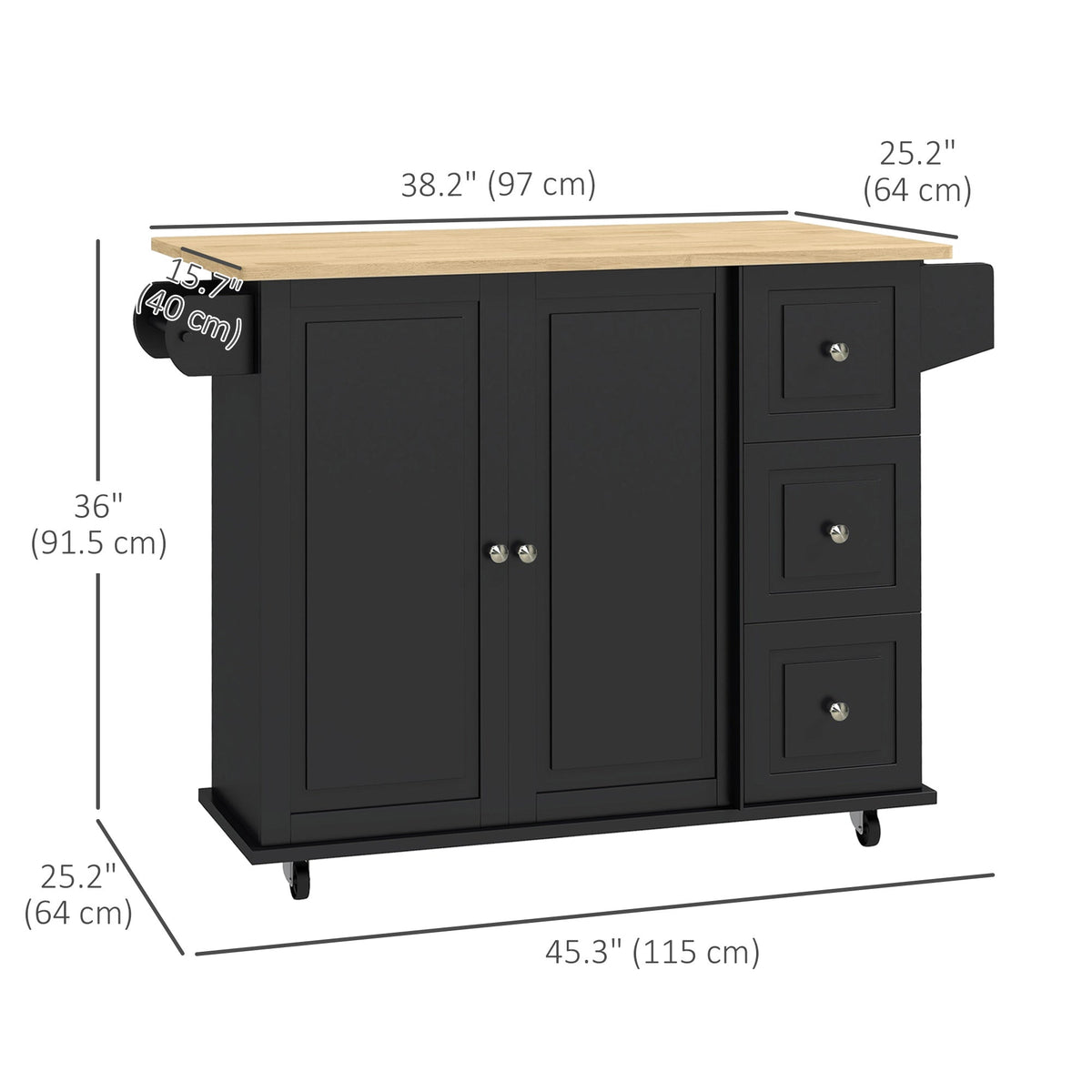 Kitchen Island on Wheels, Kitchen Cart with Drop Leaf, Drawers, Grey