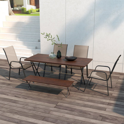 Set of 4 Outdoor Dining Chairs, Heavy Duty Stackable Patio Dining Set with Armrests for Balcony Garden, Brown and Black
