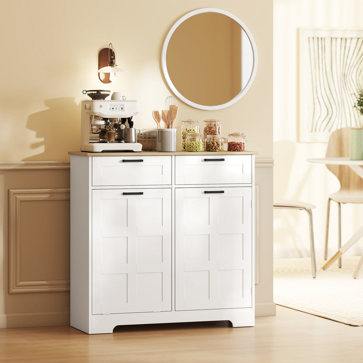 13 Gallon Tilt Out Garbage Cabinet, Kitchen Island with Trash Cabinet, 2 Drawers, Door Racks, Adjustable Shelves, Black