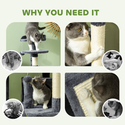 54" Cat Tree, Multi-Level Cat Tower with Scratching Posts, Cat Condos, Bed, Platforms, Ramp, Toy Ball, Beige