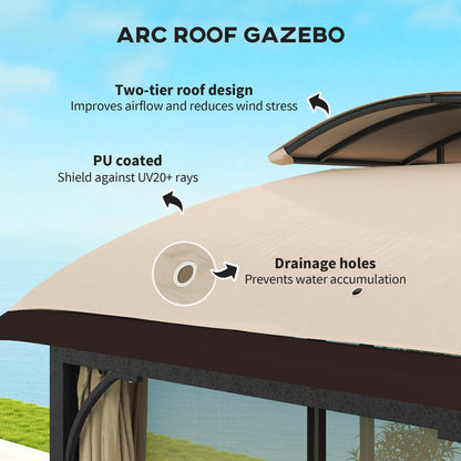11' x 13' Patio Gazebo, Double Roof Outdoor Gazebo Canopy with Netting & Curtains, Galvanized Metal Frame, Khaki