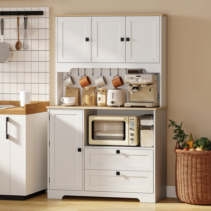 Kitchen Pantry Cabinet, 64" Tall Kitchen Hutch with 3 Cabinets, 2 Drawers, Adjustable Shelves, Microwave Stand, Black