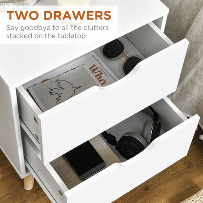 Jesse Nightstand with 2 Drawers and Pine Wood Legs-White