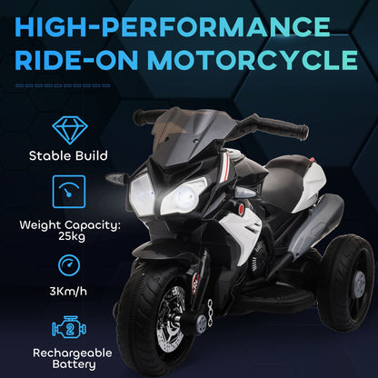 Kids Electric Motorcycle Ride-On Toy with 3 Wheels, Music, Horn, Lights, Black