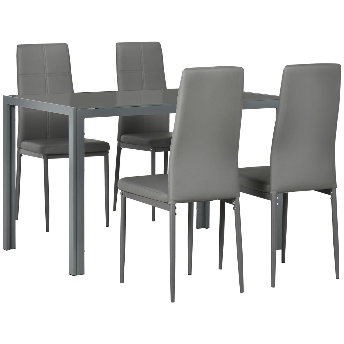 5-Piece Rectangular Glass Kitchen Table and Chairs with Metal Frame and Faux Leather Upholstery for Dining Room, Black