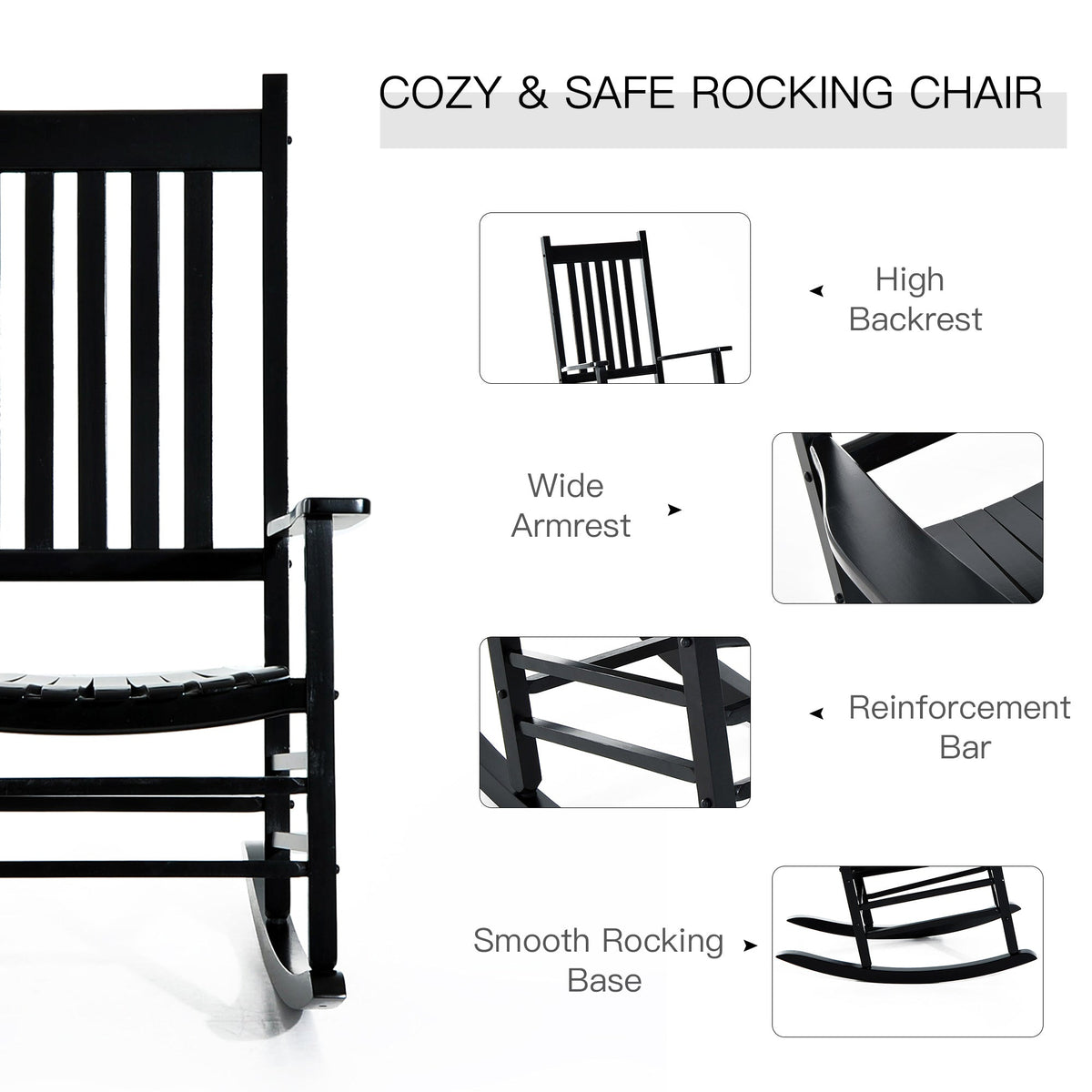 Wooden Porch Rocking Chair Outdoor Patio Rocker Garden Single Leisure Reclining Seat Armchair Natural