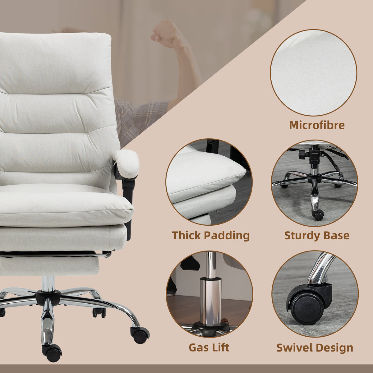 Executive Office Chair with 6-Point Massage, Microfibre Reclining Computer Chair with Footrest, Black