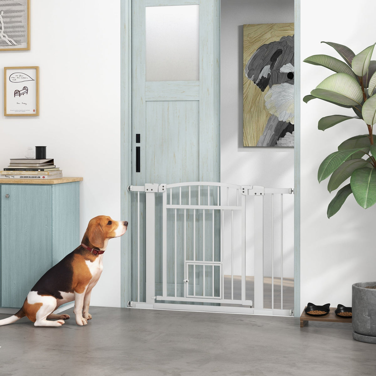 30"-41" Extra Wide Pet Gate with Small Door, 30" H Dog Gate with 3-Inch and 5.5-Inch Extension Kit