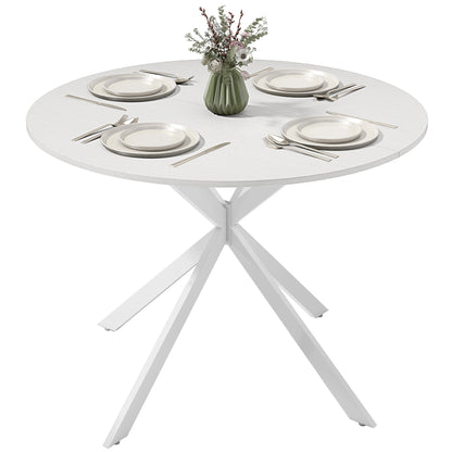 40" Round Kitchen Table for 4, Industrial Dining Table with Steel Legs for Dining Room, White Oak