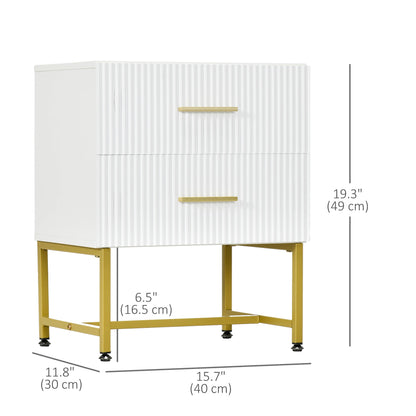 2 Pieces Nightstands with Storage, Modern Bedside Tables with 2 Fluted Drawers and Gold Legs for Bedroom, Black