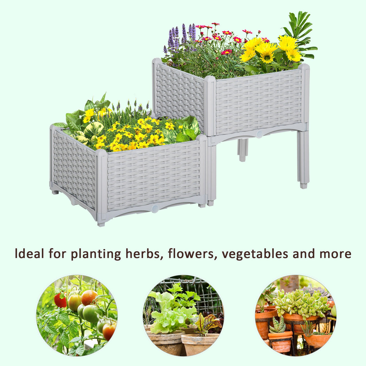 1 Piece Raised Garden Bed PP Raised Flower Bed Vegetable Herb Grow Box Stand Brown