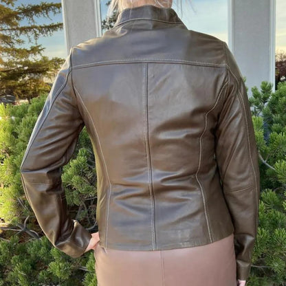 Plonge Leathers Women's Snap Collar Lamb Leather Jacket