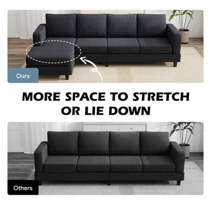 L Shaped Couch, L Shape Sofa with Chaise Lounge and Spring Cushion for Living Room, Bedroom, Beige