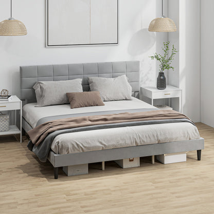 Harper King Size Platform Bed Frame with Upholstered Headboard-Grey
