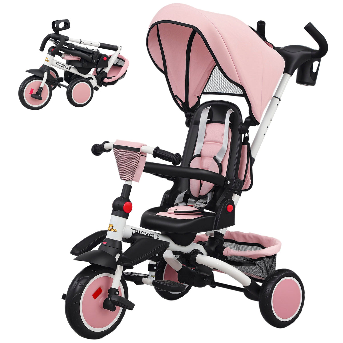 6 in 1 Toddler Tricycle for 1-5 Years Old with Push Handle, Removable Canopy, Rotatable Seat, Black