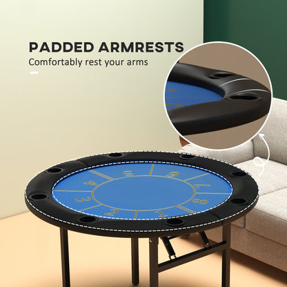 Foldable Poker Table Blackjack Texas Holdem Poker Game Table with Cup Holders, 47" Round, Black