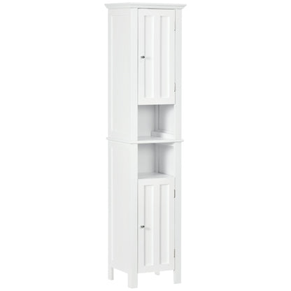 Bathroom Cabinet, Freestanding Linen Cabinet with Open Shelves, 13.8" x 11.8" x 62.4", White