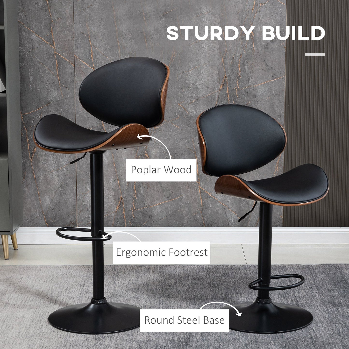 Alpine Modern Adjustable Counter/Bar Stools with Swivel Seat-Set of 2-Black