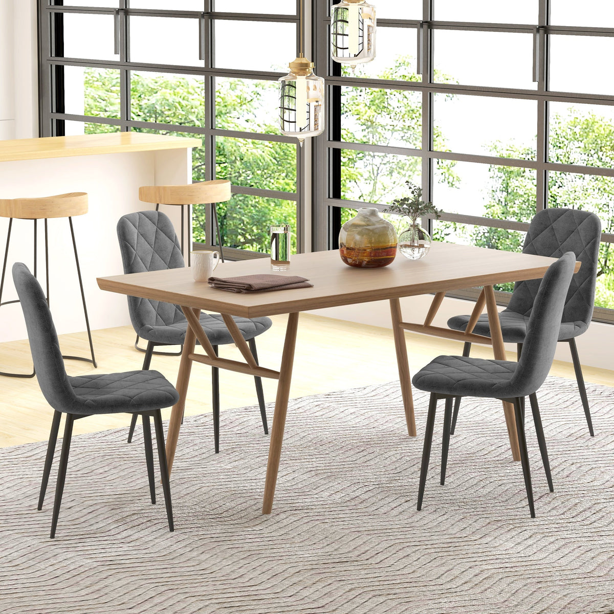 Dining Chairs Set of 4, Upholstered Dining Room Chairs with Steel Legs, Modern Kitchen Chair for Dining Room, Black
