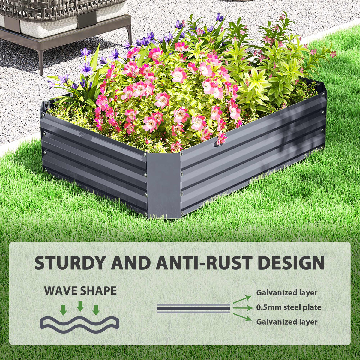 Galvanized Raised Garden Bed, 4' x 3' x 1' Outdoor Metal Planter Box, Raised Bed for Growing Flowers and Herbs