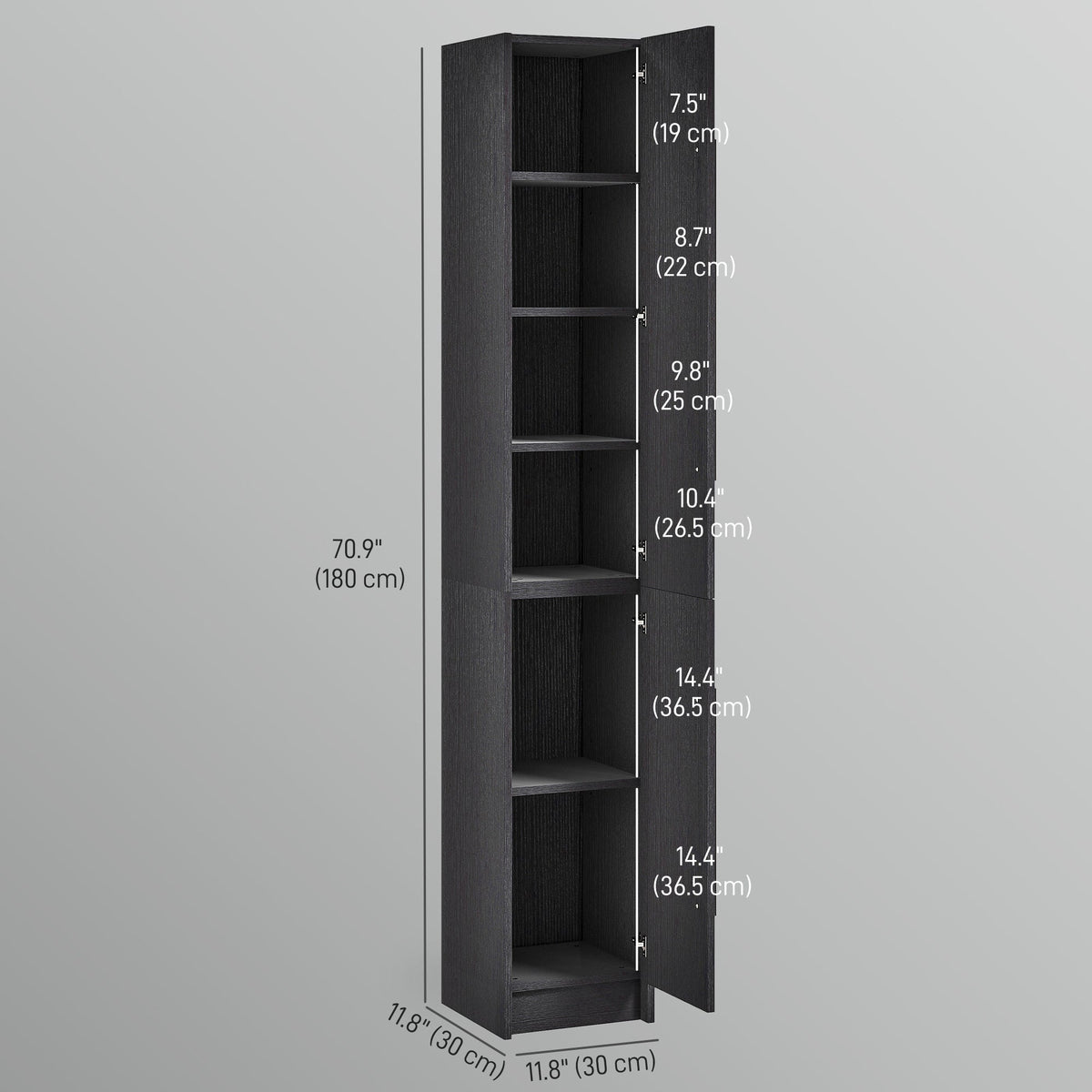 Freestanding Tall Bathroom Storage Cabinet with Adjustable Shelves, Bathroom Organizer, Black Wood Grain