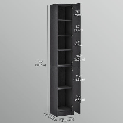 Freestanding Tall Bathroom Storage Cabinet with Adjustable Shelves, Bathroom Organizer, Black Wood Grain