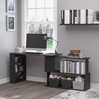 Denver L-Shaped Office Desk with 360° Rotating Corner Extension-Black