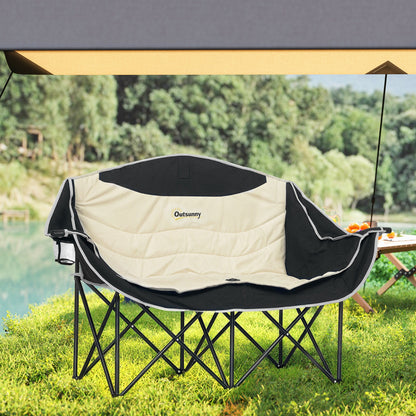 Portable Camp Chair, Double Camping Chair with Cup Holders and Carry Bag, Support 551 lbs, Dark Green