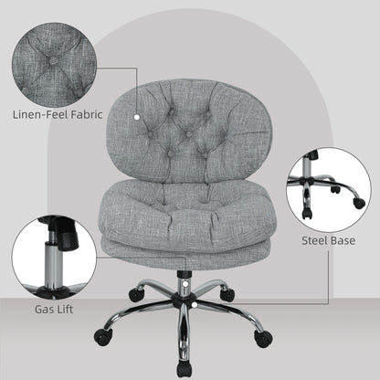 Computer Desk Chair, Armless Office Chair with Wide Padded Seat and Adjustable Height, Cream White