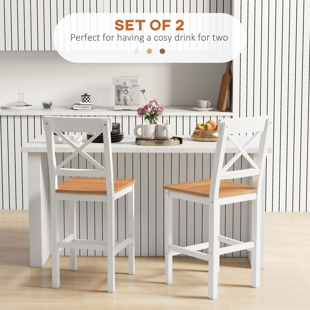 Counter Height Stools Set of 2, Farmhouse Bar Stools with Backs, Solid Wood Counter Stools for Kitchen Island