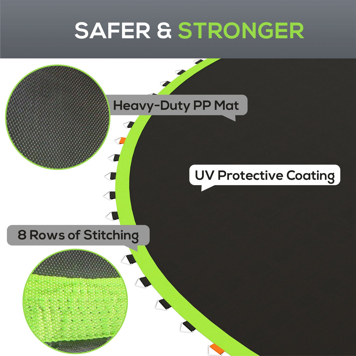 Trampoline Mat Replacement with Spring Pull Tool and 72 V-Hooks, Fits 12ft Trampoline, Using 5.5" Springs, Green