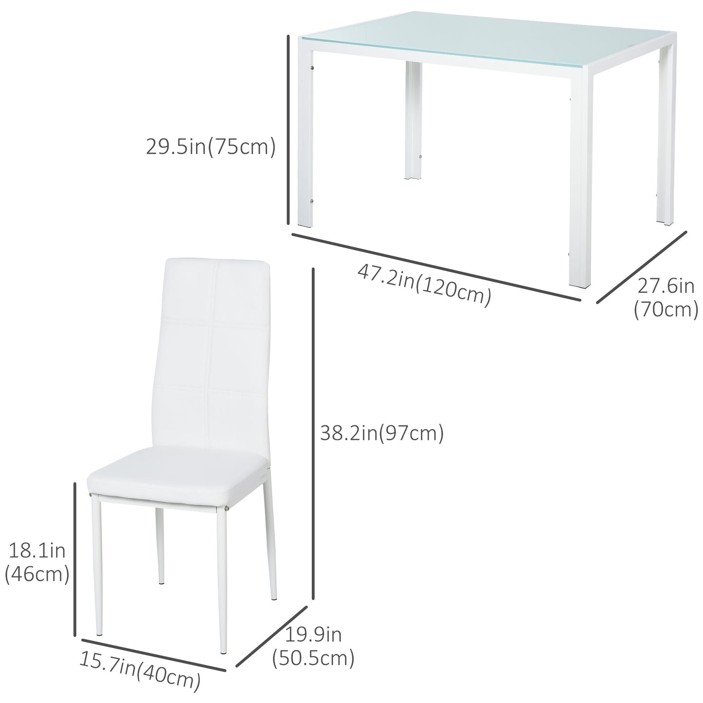 Zaya 5-Piece Rectangular Glass Dining Set for Small Spaces-White