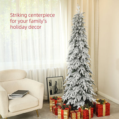 6ft Pencil Flocked Artificial Christmas Tree with 600 Branch Tips, Auto Open and Steel Base, Green