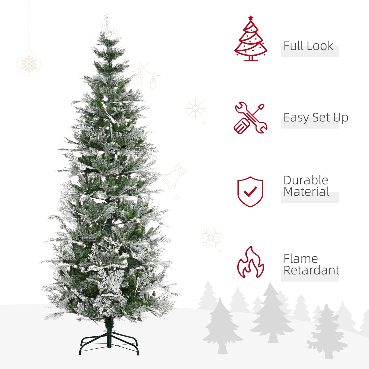 6 Feet Pencil Snow Flocked Artificial Christmas Tree with 517 Realistic Cypress Branches, Auto Open, Green