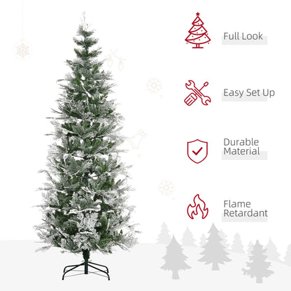 6 Feet Pencil Snow Flocked Artificial Christmas Tree with 517 Realistic Cypress Branches, Auto Open, Green
