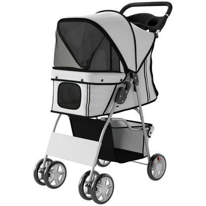 Pet Stroller with Reflective Strips, Foldable Cat Stroller with 360° Swivel Wheels for Small Dogs and Cats, Blue